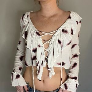 White lace up crop top